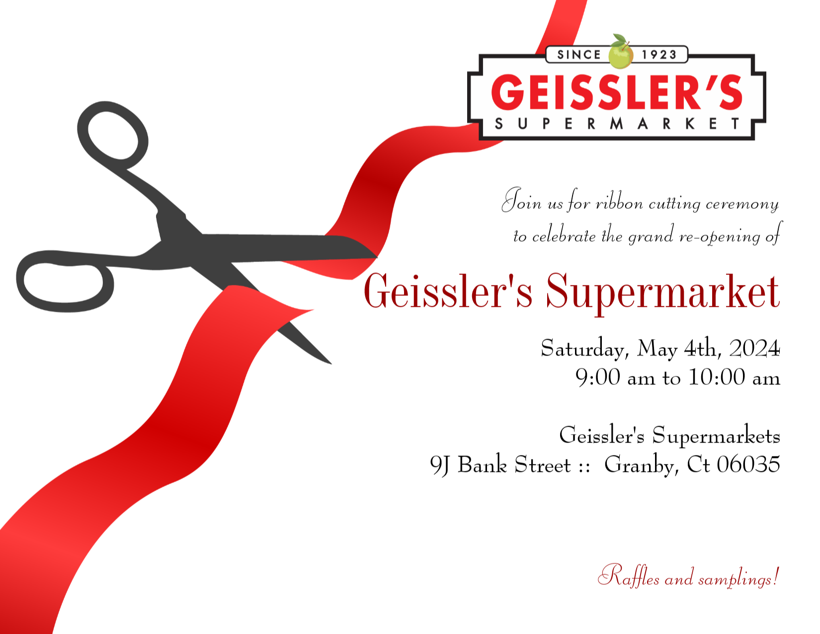 You are invited to the Grand Re-Opening of Geissler's Granby Store